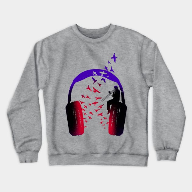 Headphone Music Trombone Crewneck Sweatshirt by barmalisiRTB